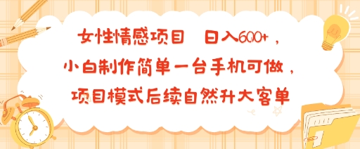 女性情感项目 小白制作简单一台手机可做 项目模式后续自然升大客单 日入6张-爱找项目网