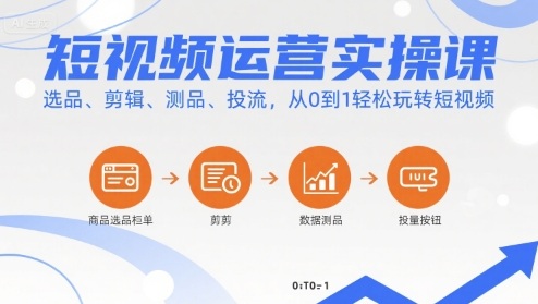 短视频运营实操课，选品、剪辑、测品、投流，从0到1轻松玩转短视频-爱找项目网