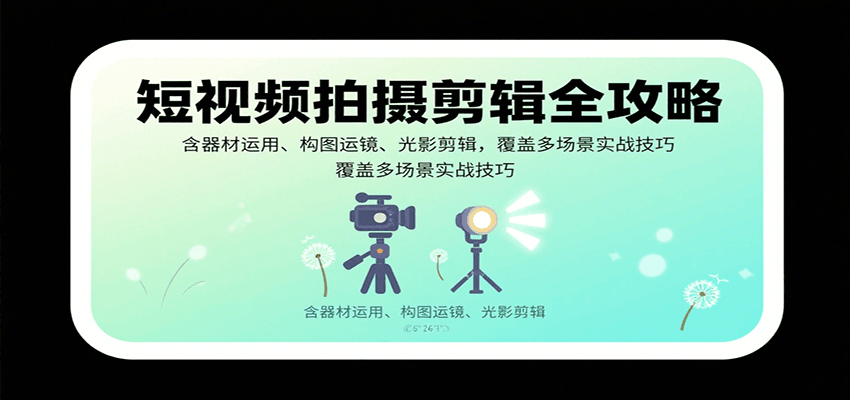 短视频拍摄剪辑全攻略：含器材运用、构图运镜、光影剪辑，覆盖多场景实战技巧-爱找项目网