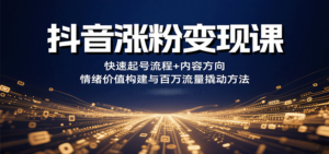 抖音涨粉变现课，快速起号流程+内容方向+情绪价值构建与百万流量撬动方法-爱找项目网