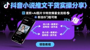 抖音小说推文干货实操分享，混剪+AI图片卡特效爆量全流程，0粉丝0门槛可做-爱找项目网
