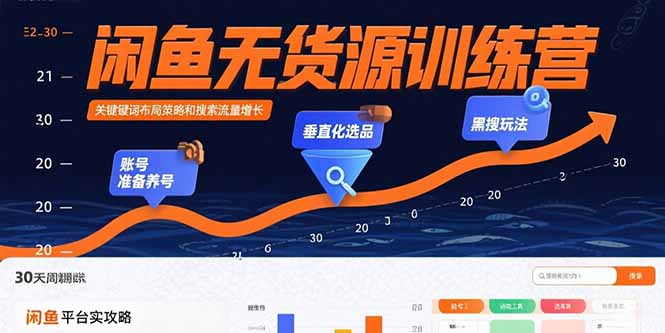 闲鱼无货源训练营:账号准备养号/垂直化选品/黑搜玩法,0基础30天盈利指南-爱找项目网