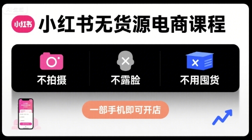 小红书无货源电商课程，不拍摄不露脸不用囤货，一部手机即可开店-爱找项目网