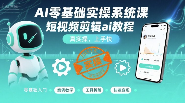 AI零基础实操系统课，短视频剪辑ai教程，真实操，上手快-爱找项目网