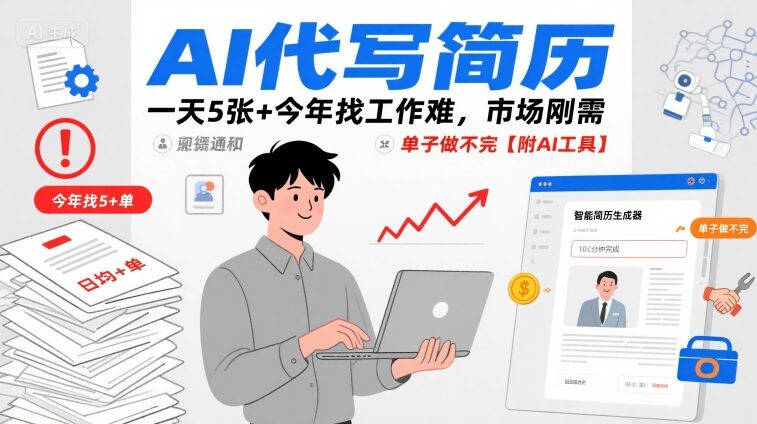 AI代写简历，一天5张+今年找工作难，市场刚需，单子做不完【附AI工具】-爱找项目网