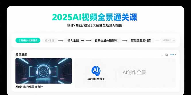 2025AI视频全景通关课：涵盖创作/商业/职场3大领域  掌握AI全场景应用-爱找项目网