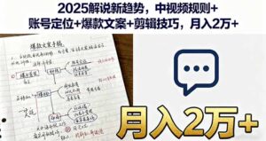 2025解说新趋势,中视频规则+账号定位+爆款文案+剪辑技巧,月入2万+-爱找项目网
