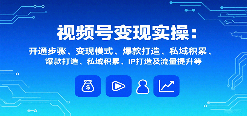 视频号变现实操，含开通步骤、变现模式、爆款打造、私域积累、IP打造及流量提升等-爱找项目网
