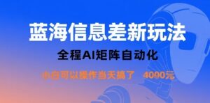 蓝海信息差新玩法，全程AI矩阵自动化小白可以操作当天搞了1k+-爱找项目网