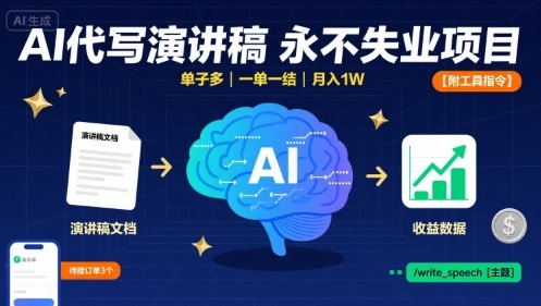 AI代写演讲稿，永不失业项目，单子多，一单一结，月入1W【附工具指令】-爱找项目网