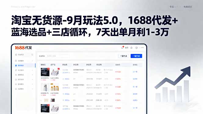 淘宝无货源-9月玩法5.0，1688代发+蓝海选品+三店循环，7天出单月利1-3万-爱找项目网