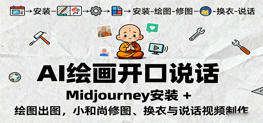 AI绘画开口说话,Midjourney安装 + 绘图出图,小和尚修图、换衣与说话视频制作-爱找项目网