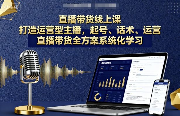 直播带货线上课，打造运营型主播，起号、话术、运营，直播带货全方案系统化学习-爱找项目网