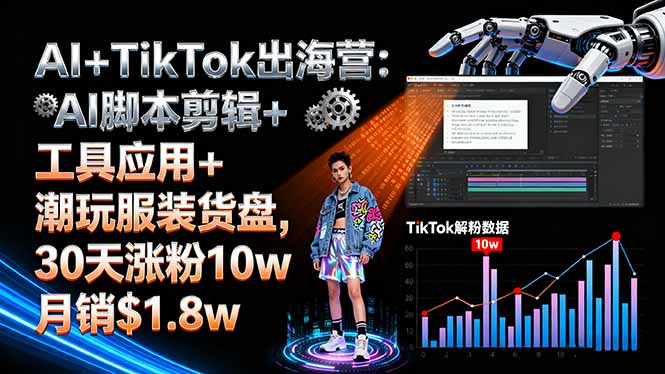 AI+TikTok出海营:AI脚本剪辑+工具应用+潮玩服装货盘,30天涨粉10w月销$1.8w-爱找项目网