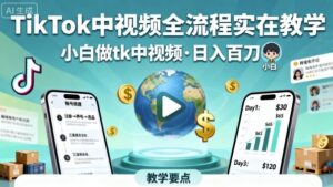 TikTok中视频全流程实操教学，小白做tk中视频，日入百刀-爱找项目网