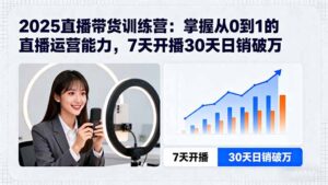 2025直播带货训练营：掌握从0到1的直播运营能力，7天开播30天日销破万-爱找项目网