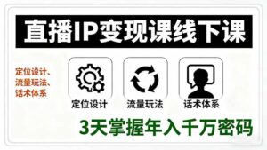 直播IP变现课线下课,定位设计、流量玩法、话术体系,3天掌握年入千万密码-爱找项目网