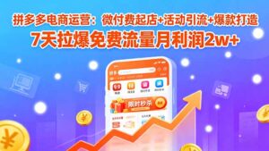 拼多多电商运营：微付费起店+活动引流+爆款打造 7天拉爆免费流量月利润2w+-爱找项目网