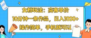女粉玩法：高客单价，10分钟一条作品，日入1k+操作简单，手机就可以-爱找项目网
