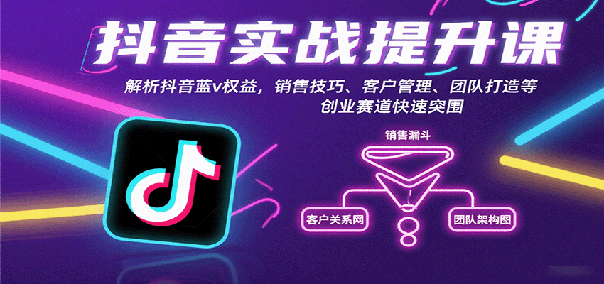 抖音实战提升课：解析抖音蓝v权益，销售技巧、客户管理、团队打造等创业赛道快速突围-爱找项目网