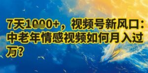 7天收益1k+，视频号新风口：中老年情感视频如何月入过W?-爱找项目网