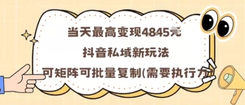 当天最高变现1k+，抖音私域新玩法，可矩阵可批量复制-爱找项目网
