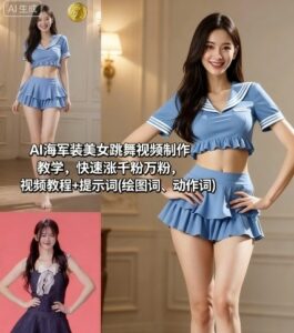AI海军装美女跳舞视频制作教学，快速涨千粉万粉，视频教程+提示词(绘图词、动作词)-爱找项目网