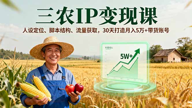 三农IP变现课,人设定位、脚本结构、流量获取,30天打造月入5万+带货账号-爱找项目网