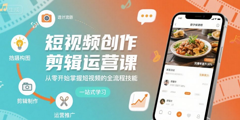 短视频创作剪辑运营课，从零开始掌握短视频的全流程技能-爱找项目网
