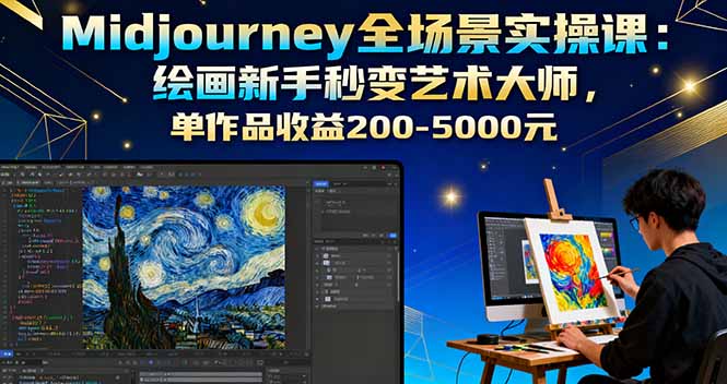 Midjourney全场景实操课:绘画新手秒变艺术大师,单作品收益200-5000元-爱找项目网