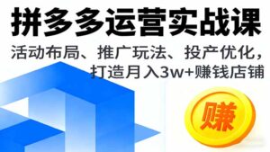 拼多多运营实战课,活动布局、推广玩法、投产优化,打造月入3w+赚钱店铺-爱找项目网