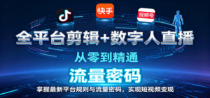 全平台剪辑+数字人直播，从零到精通，掌握最新平台规则与流量密码，实现短视频变现-爱找项目网