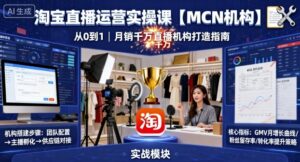 淘宝直播运营实操课【MCN机构】，从0到1做一家月销千W的直播机构-爱找项目网