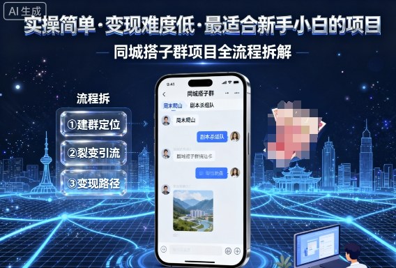 实操简单,变现难度低,最适合新手小白做的项目,每天轻松收入3张,同城搭子群项目全流程拆解-爱找项目网