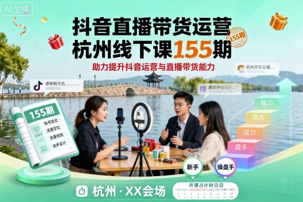 抖音直播带货运营杭州线下课155期,助力提升抖音运营与直播带货能力-爱找项目网