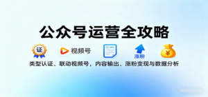 公众号运营全攻略：类型认证、联动视频号，内容输出、涨粉变现与数据分析-爱找项目网
