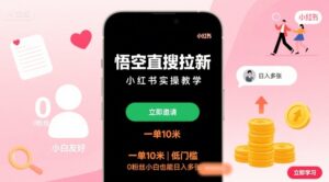 悟空直搜拉新小红书实操教学，一单10米，低门槛，0粉丝小白也能日入多张-爱找项目网