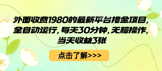 外面收费1980的最新平台撸金项目,全自动运行,每天30分钟,无脑操作,当天收益3张【揭秘】-爱找项目网