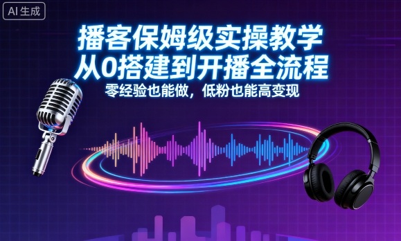 播客保姆级实操教学，从0搭建到开播全流程，零经验也能做，低粉也能高变现-爱找项目网