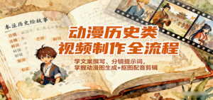 动漫历史类视频制作全流程，学文案撰写、分镜提示词，掌握动漫图生成+抠图配音剪辑-爱找项目网