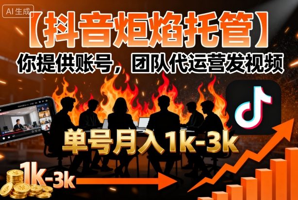 【抖音炬焰托管】你提供账号,团队代运营发视频,单号月入1k+【揭秘】-爱找项目网