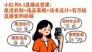 小红书0-1直播运营课：推流机制+选品策略+话术设计+百万级直播案例拆解-爱找项目网