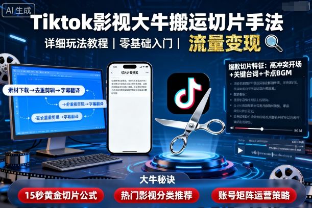 Tiktok影视大牛搬运切片手法，详细玩法教程-爱找项目网