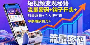 短视频变现秘籍，流量密码+钩子开头+故事营销+个人IP打造，单条播放百万+-爱找项目网