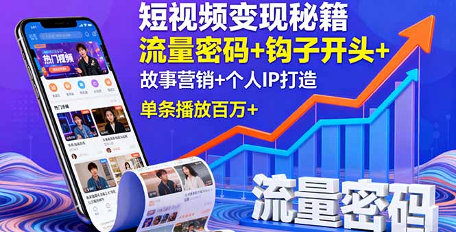 短视频变现秘籍,流量密码+钩子开头+故事营销+个人IP打造,单条播放百万+-爱找项目网