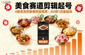 美食赛道剪辑起号，8道菜混剪做爆款短视频，从0到1，流量超高-爱找项目网