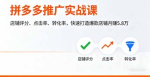 拼多多推广实战课，店铺评分、点击率、转化率，快速打造爆款店铺月赚5.8万-爱找项目网