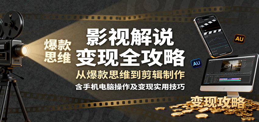 影视解说变现全攻略:从爆款思维到剪辑制作,含手机电脑操作及变现实用技巧-爱找项目网