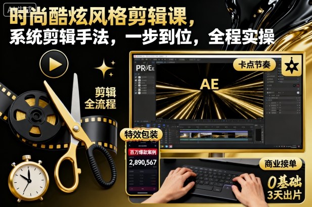 时尚酷炫风格剪辑课,系统剪辑手法,一步到位,全程实操-爱找项目网