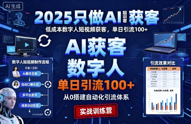 2025只做AI获客,AI超级获客实训营,低成本数字人短视频获客,单日引流100+-爱找项目网